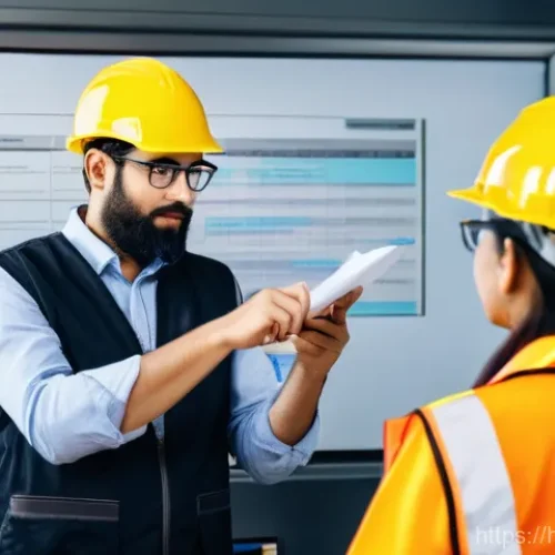 Home 23 산업안전기사와 산업재해 예방 사례 - **Prompt: A vibrant and modern industrial workspace where a diverse team of employees, both men and ...