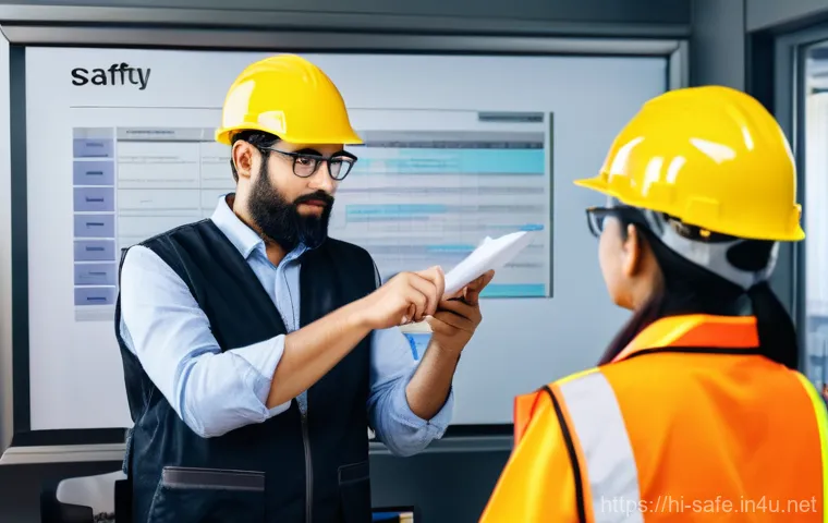 산업안전기사와 산업재해 예방 사례 - **Prompt: A vibrant and modern industrial workspace where a diverse team of employees, both men and ...