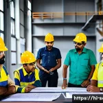 산업안전기사와 건강 진단 프로그램 - A vibrant workplace safety training session in an Indian industrial setting, featuring a diverse gro...